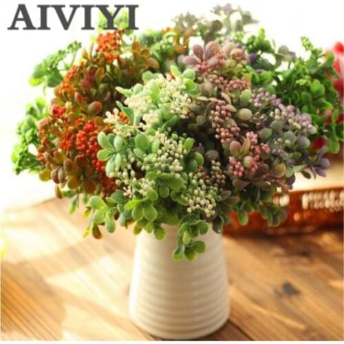 Artificial Plastic Branch Flower Wedding Home Decor Garden Artificial Plants Fake Plastic Milan Grass Foliage Plant Tree