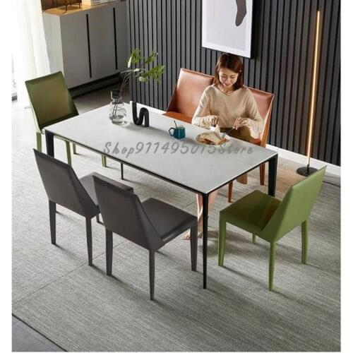 Italian Minimalist Dining Chair Restaurant Nordic Light Luxury Saddle Leather Chair Backrest Simple Hotel Dining Table And Chair