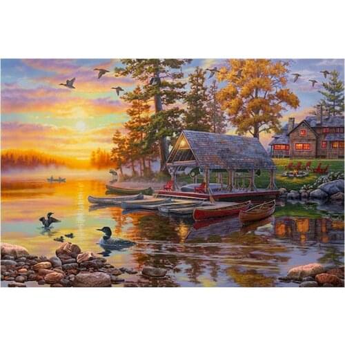Painting By Numbers DIY Dropshipping Sunset Cabin View Landscape 40x50CM DIY Handmade For Living Room Wall Decor Oil Painting