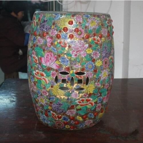 Jingdezhen Ceramic Stool Drum Stool High-grade Hand-painted Antique Pastel Golden Floor Stool Outdoor Toilet porcelain Stool