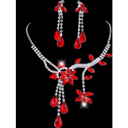 Wedding Party Bridal Floral Tassel Drop Rhinestone Earrings Necklace Jewelry Set conjunto collar y pendiente jwelry for women