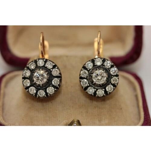 PERFECT OUR DESIGN 14K GOLD NATURAL DIAMOND RUSSIAN STYLE STRONG EARRING