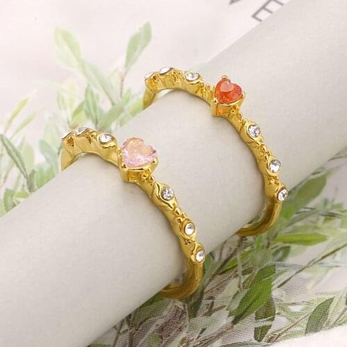 Fashion Statement Heart Red Zircon Ring Exquisite Thin Ring Girl Romantic Party Lovers Gift Jewelry Women Wedding Promise Rings