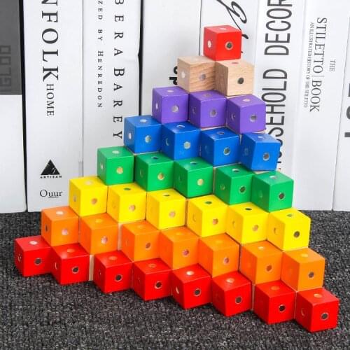 Math three-view teaching aid magnetic six-sided DIY assembled wooden building blocks educational childrens toys Magnetic cube
