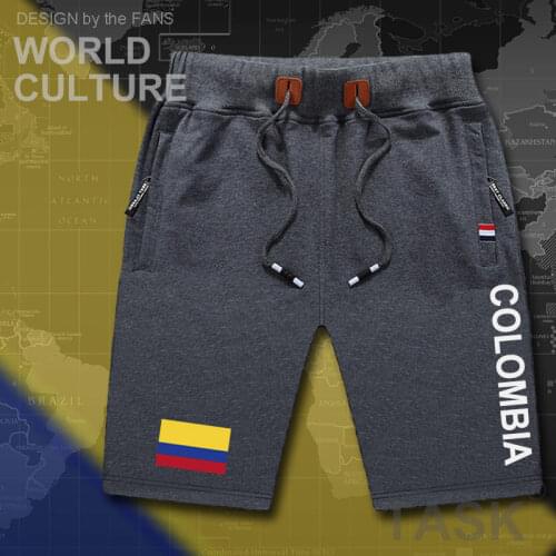 Colombia mens shorts beach new mens board shorts flag workout zipper pocket sweat bodybuilding 2017 cotton brand Colombian COL