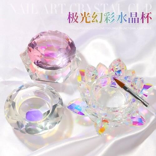 New 1PC Powder Liquid Crystal Glass Dappen Dish Lid Bowl Cup Holder Manicure Equipment Nail Tool For Nail Art Crystal Cup