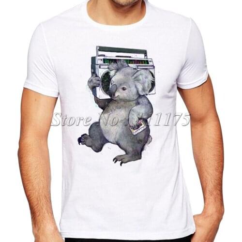 2019 Newest Funny Music koala Printed T-Shirt Mens Summer Cool Design Tops Custom Hipster Tees