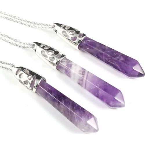 2020 New Natural Stone Necklace Amethysts Crystal Pendant Ladies Necklace Alloy Metal Chain Jewelry Gift Box