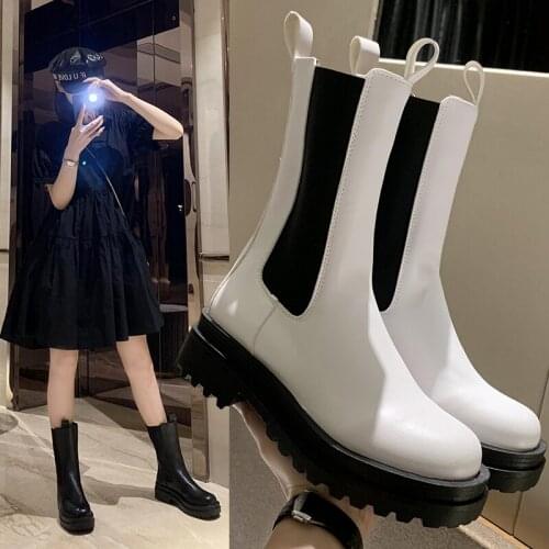 2020 New Womens Boots Summer Thick-soled Platform Short Boots Mid-tube Luxury Brand Design Spring Female Shoes Leather