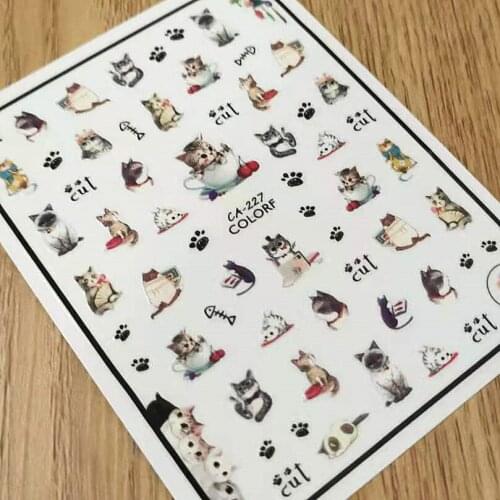 Newest CA-226 228 cut cats design nail sticker 3d Japan Korea style nail decal template DIY nail decoration tools