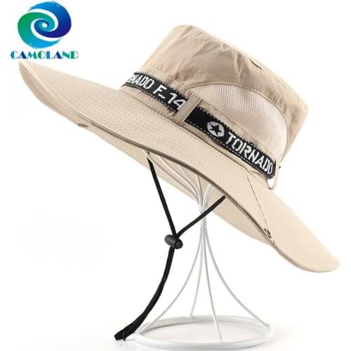 CAMOLAND 12cm Long Wide Brim Bucket Hat For Women Men Summer UPF 50+ Sun Hat Outdoor Male Safari Fishing Camping Beach Caps