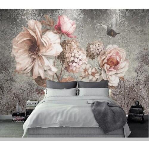 Papel de parede European style retro oil painting flowers wallpaper mural,living room tv wall bedroom wall papers home decor