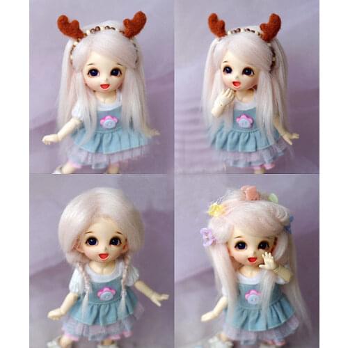 [wamami] Grey Pink Long Wool Wig For 1/8 1/12 Pukifee Ae Lati BJD Dollfie 14cm