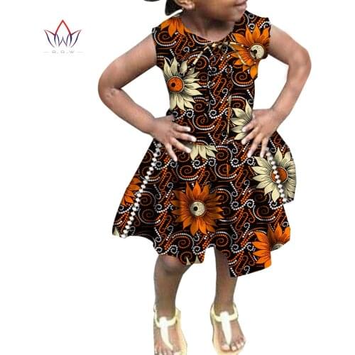 Summer Children Sleeveless Dresses Traditional African Clothing Peal Dress Kids Clothes Girls Dresses Bow Knee Length WYT543