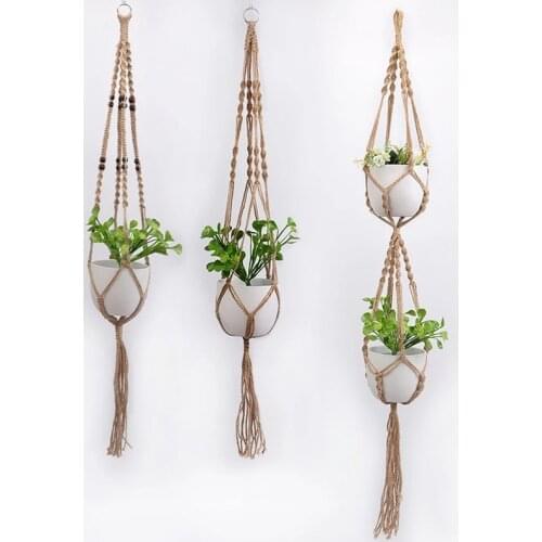 1Pc Handmade Macrame Hanger Flower Pot Hanger for Wall Decoration Countyard Garden Pot Tray Flower Pot Hanging Basket Decoration