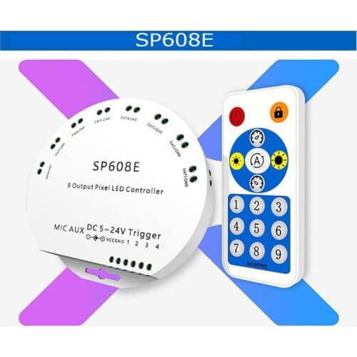 SP608E DC5V-24V WS2812B Bluetooth Full-Color Light Bar 8CH Independent Signal Output Controller Mobile Phone APP Control Light