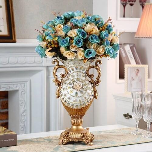 Palace Retro Decoration High-end Luxury Vase Golden Resin Vase Wedding Decoration Flower Pot Home Room Modern Home Decoration