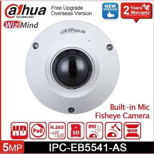 Dahua 5MP Fisheye Network Camera IPC-EB5541-AS WizMind Built-in Mic PoE 180 Degree SD Card Slot IP67 IK10 Mini IP Camera