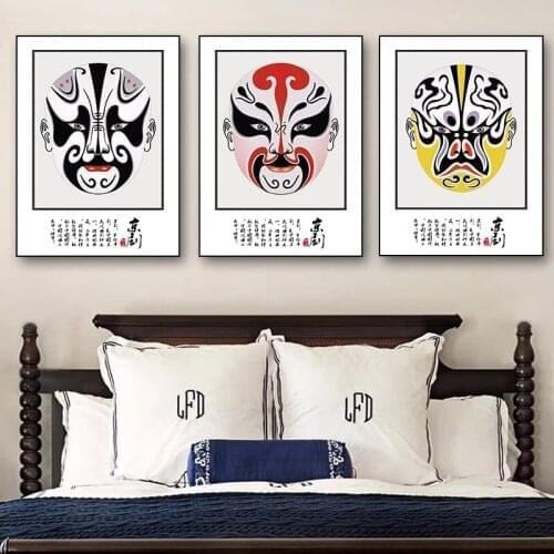 Tranditional Chinese Canvas Poster Peking Opera Mask Canvas Painting Wall Art Vintage Picture for Living Room Home Decor Cuadros