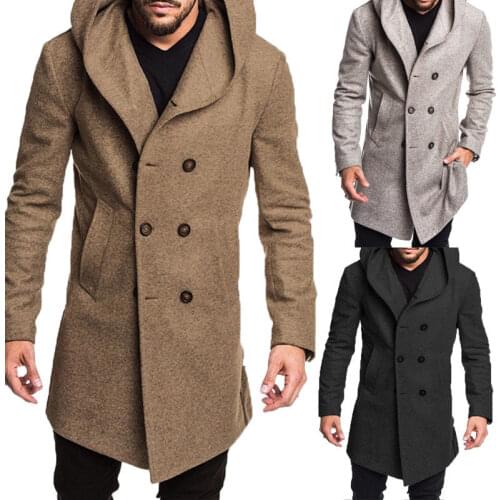 Autumn Winter Mens Long Trench Coat Wool Blend Coats Male XXXL Woolen Overcoat Double Breasted H045