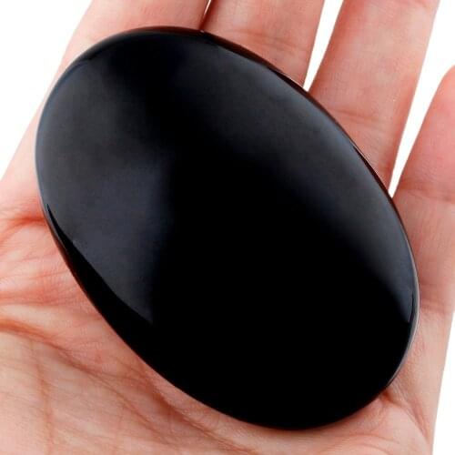 TUMBEELLUWA 1Pc Black Obsidian Oval Palm Stone,Worry Stone Healing Chakra Reiki Balancing