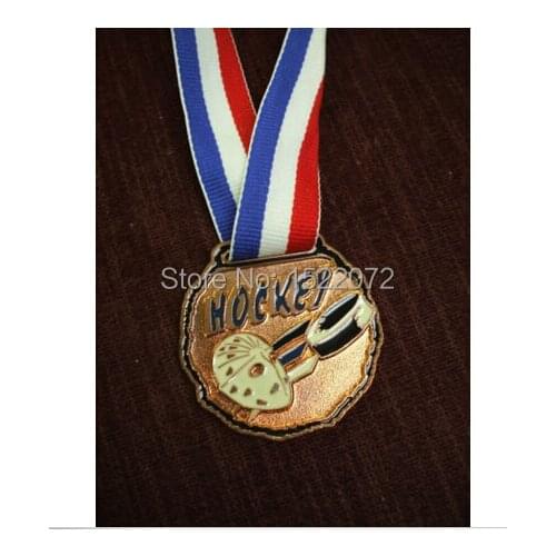 High quality and low price bronze HOCKEY medal hot sales custom heavyheight enameled round trophy award medal ribbons FH810066