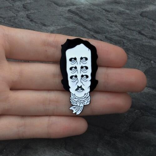 Funny Poe Enamel Brooch Pins Denim clothes bag buckle Button Badge Black Gothic Cool Writer Jewelry Gift for friends
