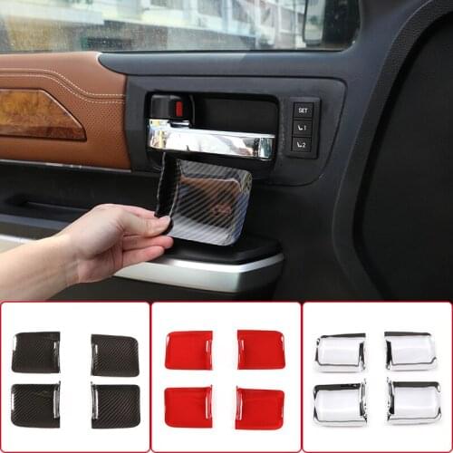 ABS Carbon Fiber/Silver Car Inner Door Bowl Protector Covers Stickers For Toyota Tundra/Sequoia 2007-2021 Interior Accessories