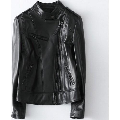 Plus Sheepskin Size Short Coat Cropped Jacket Women Genuine Leather Jacket Stand Collar Motorcycle Coat Female Tops