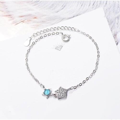 Star Moon Crystal Wind Simple 925 Sterling Silver Female Trendy Resizable Bracelets SBR083