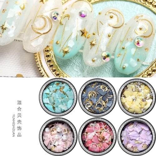 1box 3D Nail Art Decoration Cross-border Leaves For Nail Natural Colorful Shells Mixed The Ornaments Rivet Diamond Metal Stick