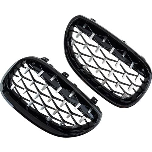 1 Pair Front Glossy Black Diamond Kidney Grille Grill Fit for BMW E60 E61 528i 535i 550i M5 2003 2004 2005 2006-2010 51137027061