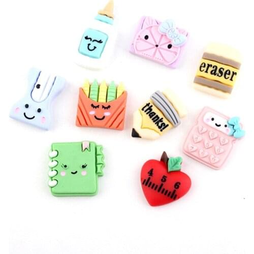 10pcs Stationery Series Cabochon Resin Calculator Bookmark Back To School Pen Shape Flatback Resin Charms Kawaii DIYAccessories