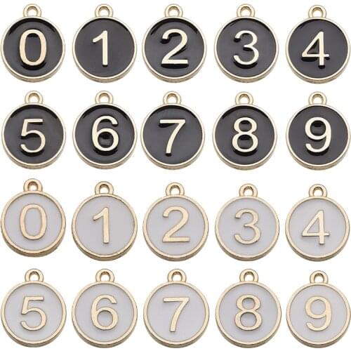 10Pcs/Set Cute Enamel 0-9 Arabic Numeral Pendant Black Dripping Oil Double-sided Digital Hanging Tag Charms for Jewelry Making