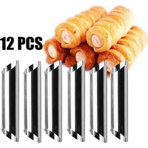 12pcs Cannoli Tubes Cannoli Forms Large Stainless Steel Non-stick Cream Horn Mold Pastry Baking Mold Croissant Shell Cream Roll