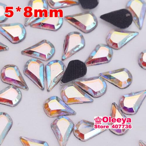 200pcs/lot 5x8mm Crystal AB Hot Fix Rhinestone Teardrop Droplet Shape White Hotfix Stones Strass Iron On For Wedding Dress Y0270
