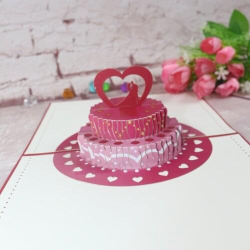 3D Laser Cut Handmade Romantic Heart Cake Lover Paper Invitation Greeting Card PostCard Valentines Day Wedding Girlfriend Gift