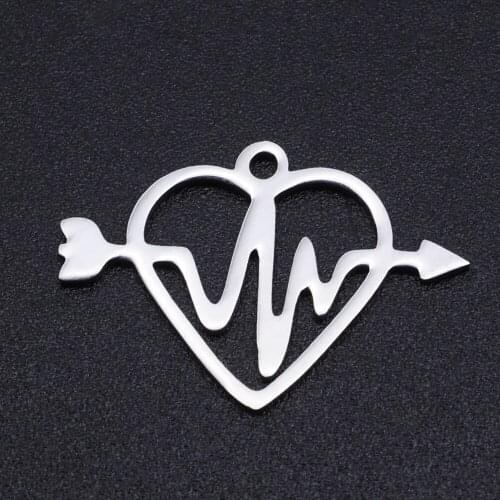 5pcs/lot 100% Stainless Steel Hollow Heart with Arrow Charms Wholesale Accept OEM Order Bracelets Pendants Top Quality