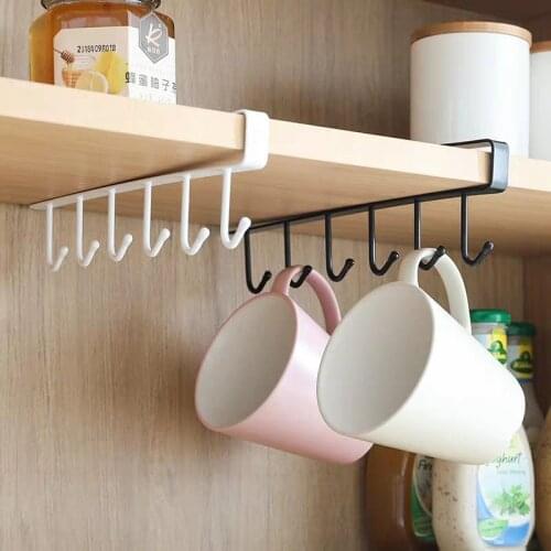 6 Hooks Kitchen Cupboard Storage Rack Shelf Hanging Hook Organizer Closet Clothes Glass Mug Shelf Hanger Wardrobe Hooks & Rails