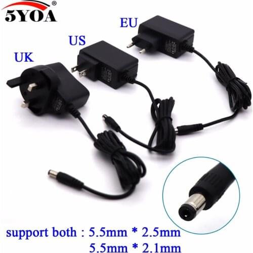 Power Adapter 100-240V AC to DC Supply Charger 5V 1A Plug 5.5mm x 2.5mm DC UK US EU Plug Switching for CCTV LED Strip Lamp etc