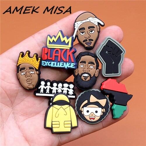 Crock Charms Accessories Custom Cartoon Cute PVC Shoe Croc Buttons Sandals Charms Black Lives Dope Father Portrait Free Shipping