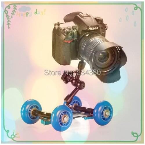 Free shipping + tracking number 2in1 1set Camera Blue Rail Car Table Dolly Car + 7 inch magic arm For d5100 d7000 d7100 60d 5dii