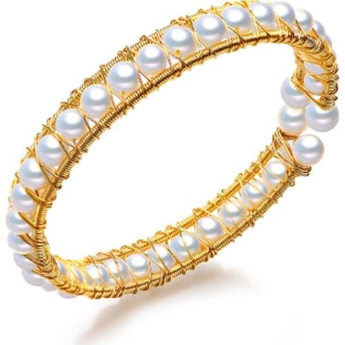 Free shipping hot sell pure handmade gold filled thread 6mm round freshwater genuine pearl bracelet women