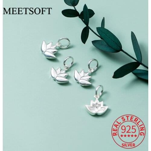 MEETSOFT Cute S925 Sterling Silver Lotus Flower Plant Charms Special of DIY Handmade Making Finding Fine Jewelry girl Accessory