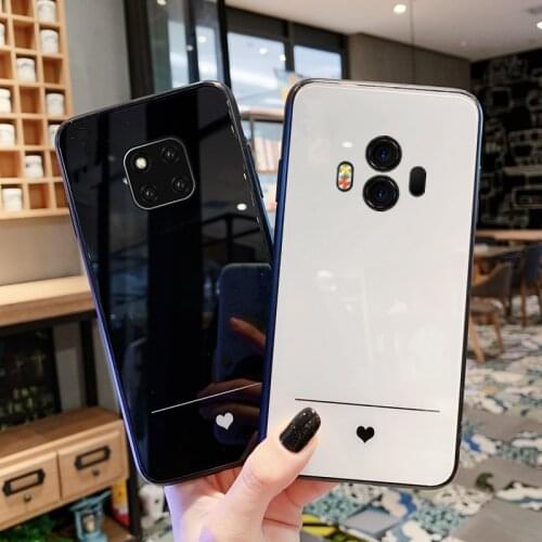 For Huawei Mate 20 Pro Case Simple Slim Heart Hard Tempered glass soft Silicone Cover For Huawei Mate 20 Lite phone funda