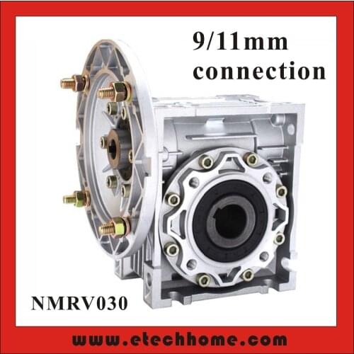 90 degree Gearbox NMRV030 Worm Gear Speed Reducer 5:1 - 80 :1 for 9mm or 11mm input shaft RV30 Worm Gearbox