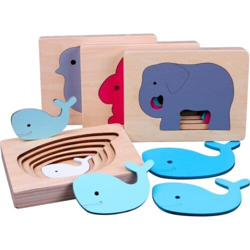 Childrens Animal 3D Puzzles Wooden Toys Size Color Gradient Multi-layer Puzzle Kids Educational Toys Christmas Gift