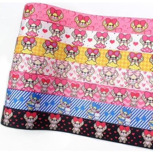I-19103-309,1‘’ 25mm 10 yds Cute bear cartoon Thermal transfer Printed grosgrain Ribbons,bow cap accessories and decorations