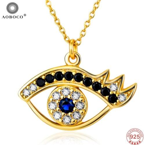 Fine Jewelry 925 Sterling Silver Necklace Crystal Evil Eye Gold Color Pendants Necklaces Fashion Jewelry For Women Gift GNX8743