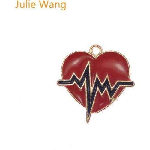 Julie Wang 10PCS Alloy Gold Base Red Enamel Lightning Heart Charms For Neckalce Pendant Findings DIY Jewelry Making Accessory